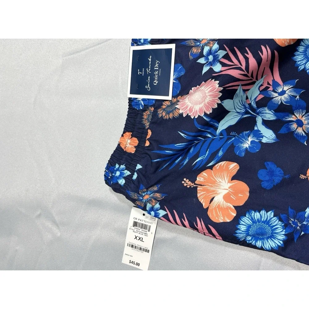 Clubroom Swimming Trunks, Quick Dry 7 Men's Blue With Flower Pattern Size XXL